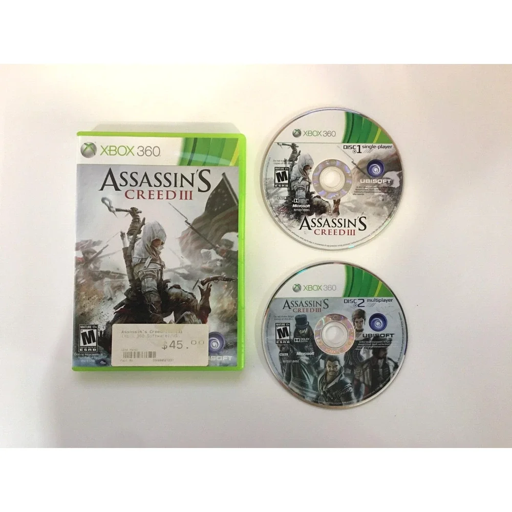 Assassin's Creed III 3 (Microsoft Xbox 360, 2012) Box & Discs, No Manual